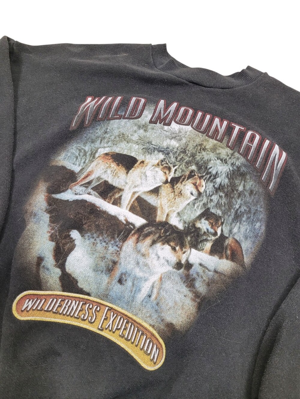 Vintage 90s Wild Mountain Wolfs Black Sweatshirt Made in Canada Size: Large